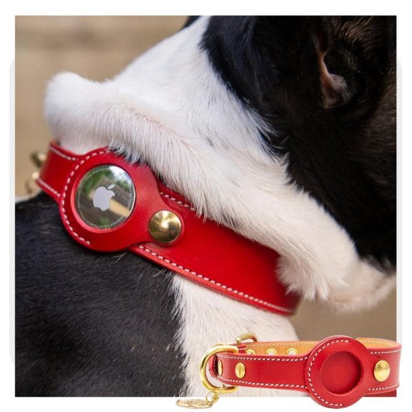 Airtag Dog Collar Holder And Leash Set Leather Strong Airtag Dog Collar