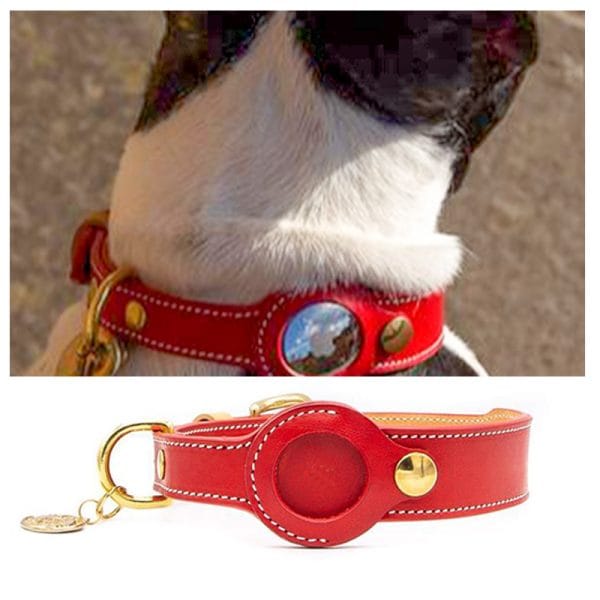 Airtag Dog Collar Holder And Leash Set Leather Strong Airtag Dog Collar